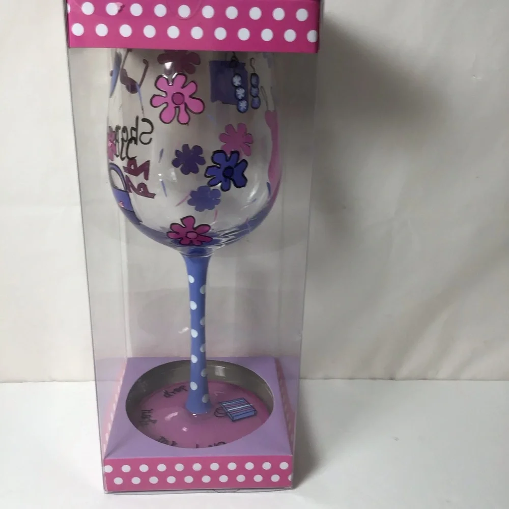 Shopaholic Plastic‎ Painted Wineglass NWOT